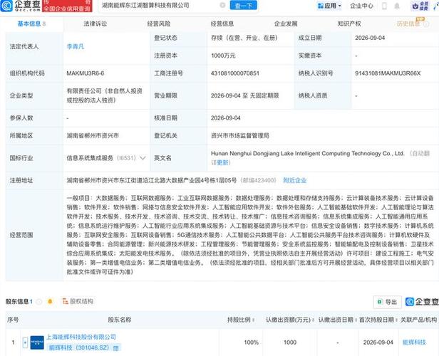 能辉科技在湖南成立智算科技新公司
